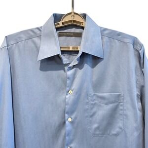 Perry Ellis Portfolio XL 17 34/35‎ Blue Cotton Dress Shirt Wrinkle Free Mens